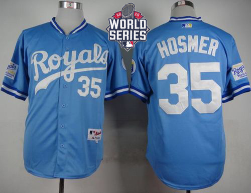 Royals #35 Eric Hosmer Light Blue 1985 Turn Back The Clock W/2015 World Series Patch Stitched MLB Jersey - Click Image to Close